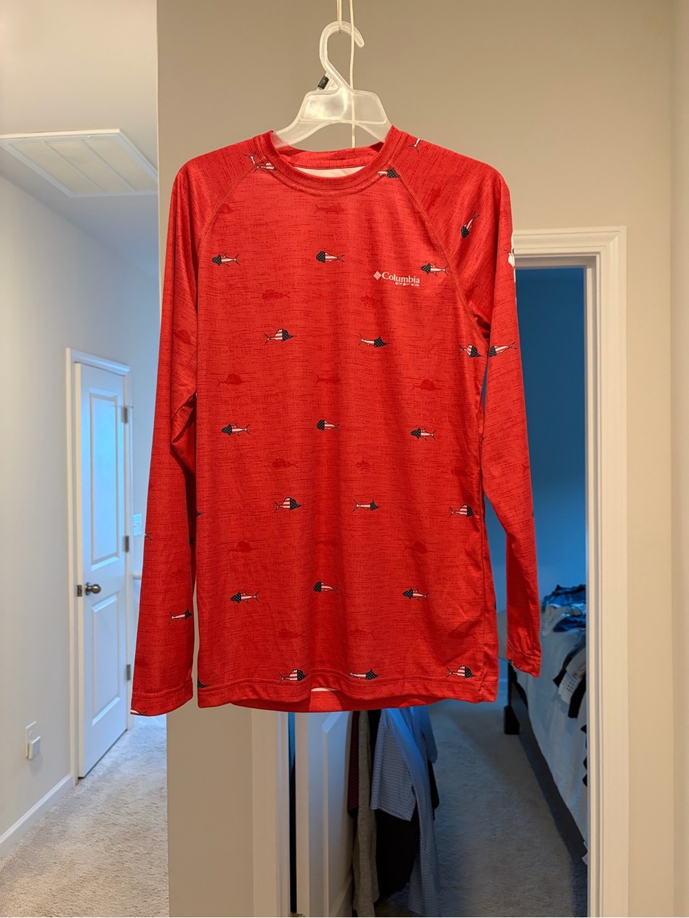 Columbia Red Performance Long-Sleeve Fishing Tee